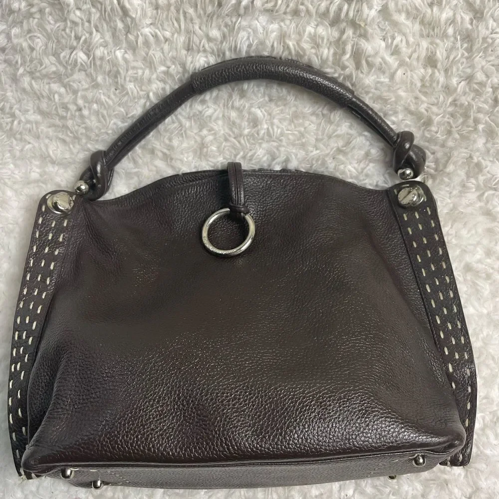 BCBGMAXAZRIA Hobo Leather dark Brown Bag Stitching accent,silver tone hardwares